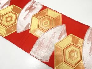 アンティーク　地紙に亀甲・ヱ霞模様織り出し袋帯（着用可）